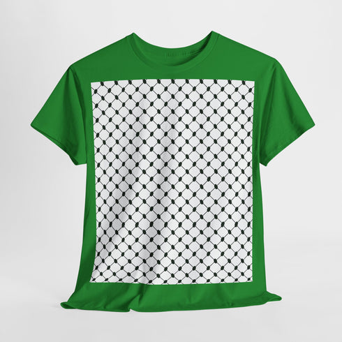Keffiyeh Pattern Heavy Cotton Tee - Modern Mesh Design Streetwear T-Shirt